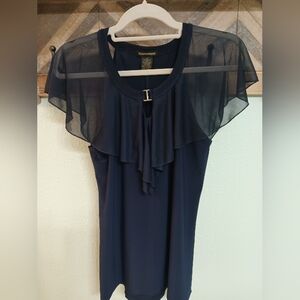 Susan Lawrence Small Navy Sheer Shoulder Blouse